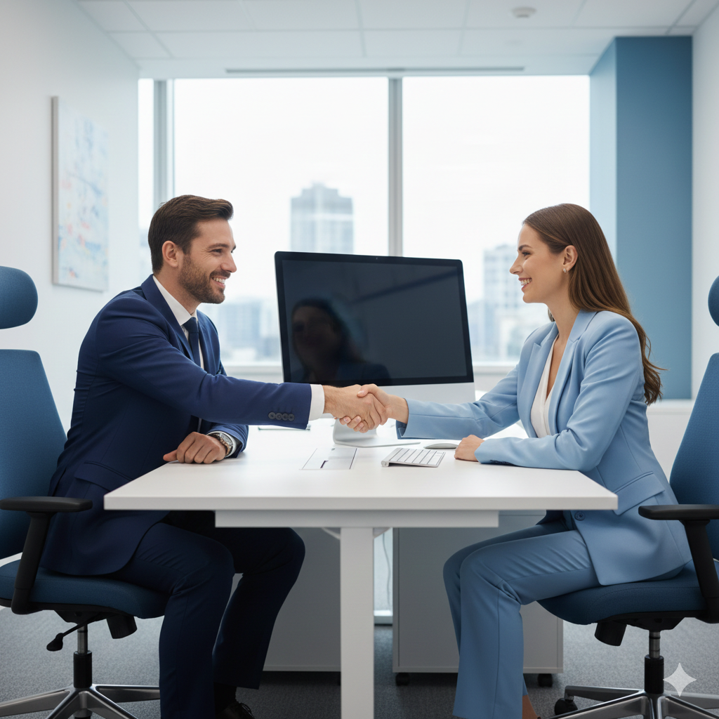 immagine imprenditore che stringe la mano a un cliente 